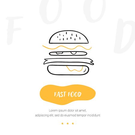 Line style icon of a fast food. Hand drawn modern nutrition concept. Food bunner templateのイラスト素材