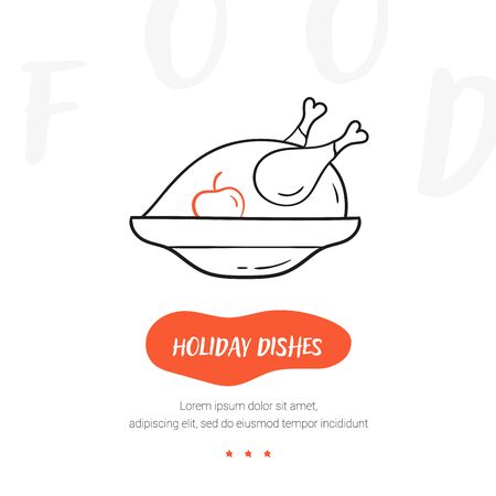 Line style icon of a holiday dishes. Hand drawn modern nutrition concept. Food bunner templateのイラスト素材