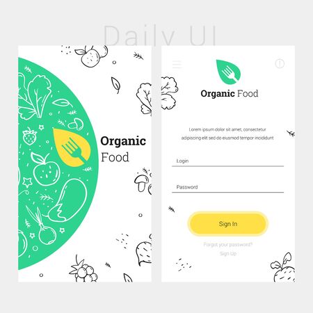 App design template of organic food. Concept food interface design. Modern flat design templateのイラスト素材