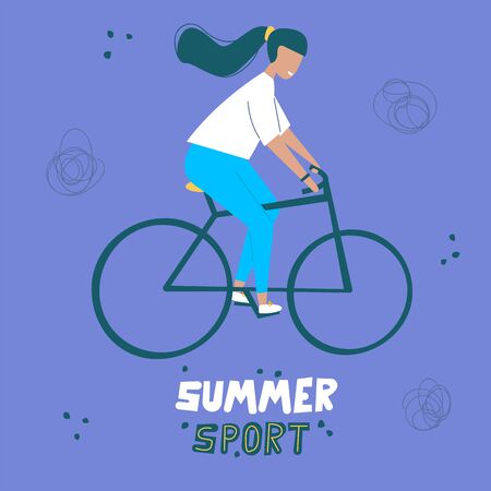 Girl riding a bike. Summer sport illustrations collection. Girl power. Active lifestyle conceptのイラスト素材
