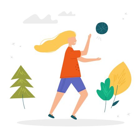 Girl playing volleyball. Summer sport illustrations collection. Girl power. Active lifestyle conceptのイラスト素材