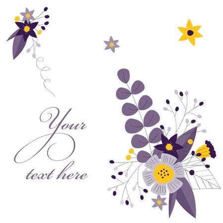 Abstract floral card with your text. Floral frame template. Hand drawn elegant frame with wild flowers. Spring ans summer design for posters, invitations, bunners, greetings, prints and moreのイラスト素材