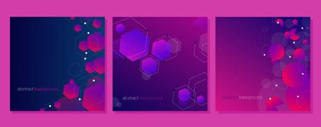 Set of creative banners with hexagons and circles. Minimal geometric vector background. Colorful gradient posters for use as a web and application design, banners, posters, advertising and moreのイラスト素材