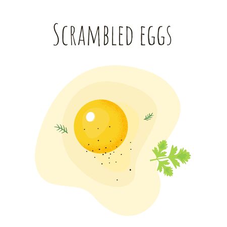 Scrambled eggs. Isolated cartoon dishes. Doodle color set of ingredients and products for cookingのイラスト素材
