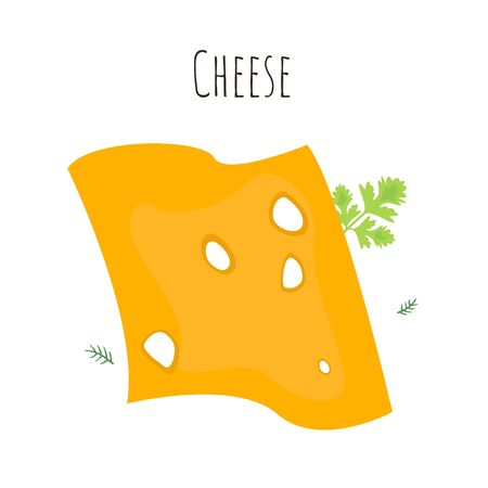 Slice of cheese. Isolated cartoon dishes. Doodle color set of ingredients and products for cookingのイラスト素材