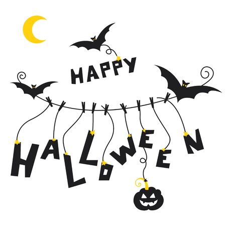 Isolated black hand drawn happy halloween greeting illustrationのイラスト素材