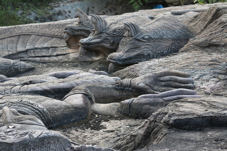 Carving in buddhist temple cave phadan, sakonnakhon,Thailandの写真素材