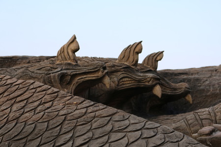 Carving in buddhist temple cave phadan, sakonnakhon,Thailandの写真素材