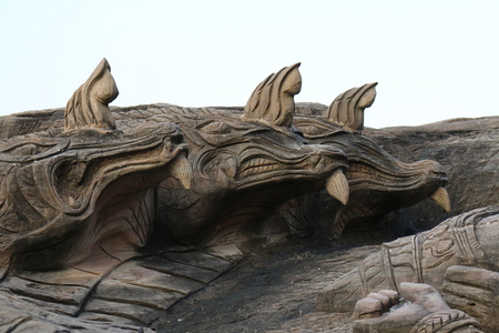 Carving in buddhist temple cave phadan, sakonnakhon,Thailandの写真素材