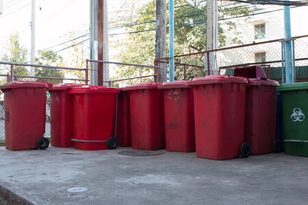 Blue , red bins , recycling bins , trash cans and public hospitals .の写真素材
