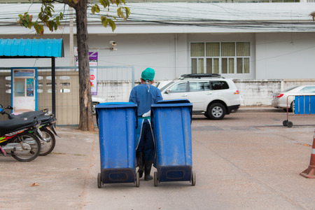 Blue , red bins , recycling bins , trash cans and public hospitals .の写真素材