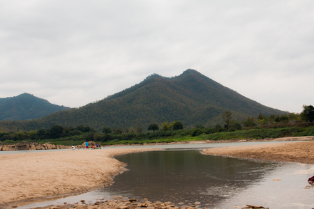 Landscape river and mountain town of Chiang Khan in Loei, Thailandの写真素材