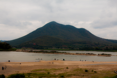Landscape river and mountain town of Chiang Khan in Loei, Thailandの写真素材