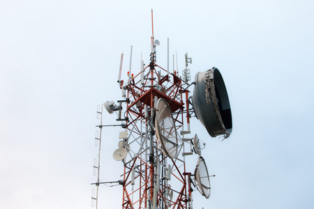 Telecommunication tower blue sky background,Phone antennaのeditorial素材