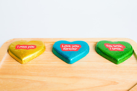 Chocolate wrapper  on Valentine's Day,colorful chocolate heartの写真素材