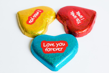 Chocolate wrapper  on Valentine's Day,colorful chocolate heartの写真素材
