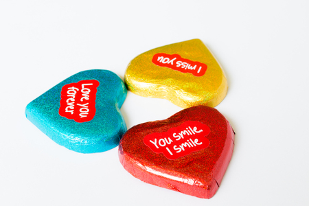Chocolate wrapper  on Valentine's Day,colorful chocolate heartの写真素材