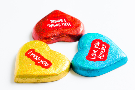 Chocolate wrapper  on Valentine's Day,colorful chocolate heartの写真素材