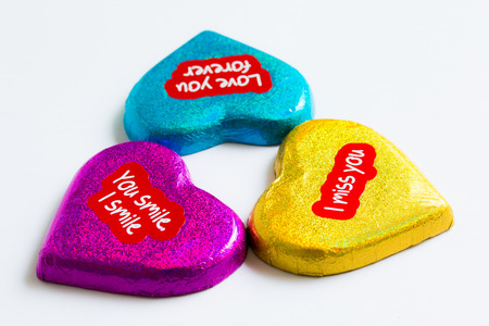 Chocolate wrapper  on Valentine's Day,colorful chocolate heartの写真素材