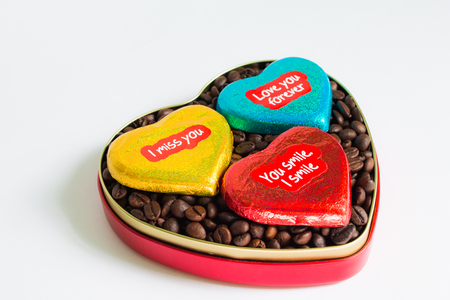 Chocolate wrapper  on Valentine's Day,colorful chocolate heartの写真素材