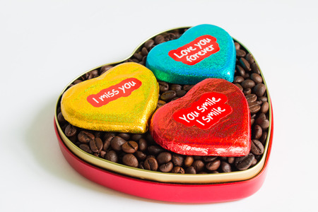 Chocolate wrapper  on Valentine's Day,colorful chocolate heartの写真素材