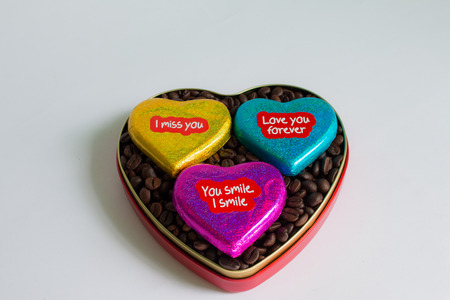 Chocolate wrapper  on Valentine's Day,colorful chocolate heartの写真素材