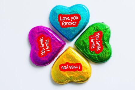 Chocolate wrapper  on Valentine's Day,colorful chocolate heartの写真素材