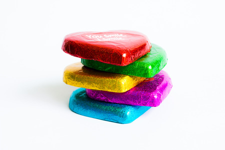 Chocolate wrapper  on Valentine's Day,colorful chocolate heartの写真素材