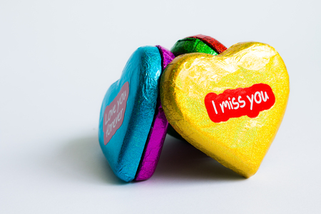 Chocolate wrapper  on Valentine's Day,colorful chocolate heartの写真素材