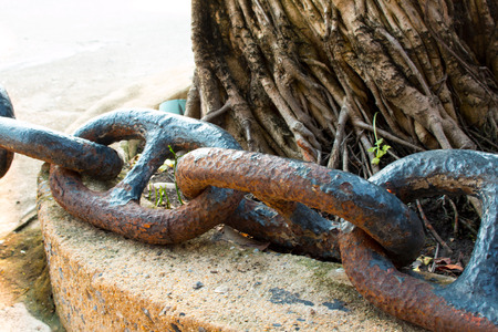 Big iron chain,Closeup of a part of the huge old corroded chainの写真素材