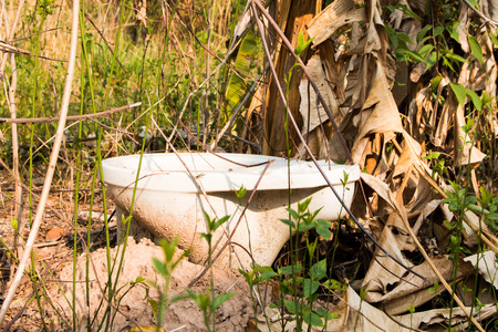 Nothing outdoor latrine in the forest cover.の写真素材