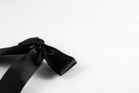 single gift bow, blue satin,  white backgroundの写真素材
