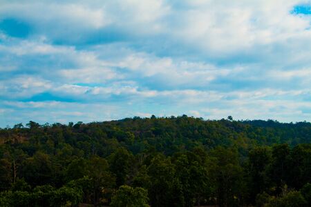landscape with mountains trees and a riverの写真素材
