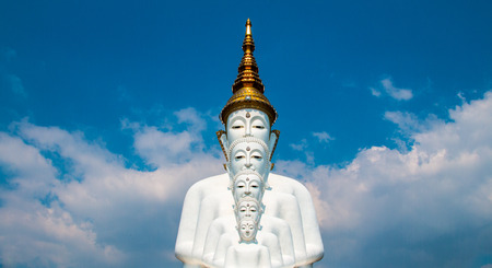 Buddha statues and colored foot path colorful glass stacked in Wat Pha Kaew, Khao Kho, Phetchabunの写真素材