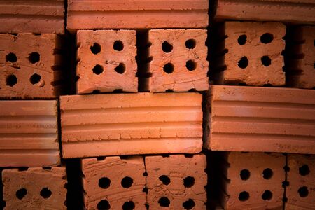 Red brick wall texture constructionの写真素材