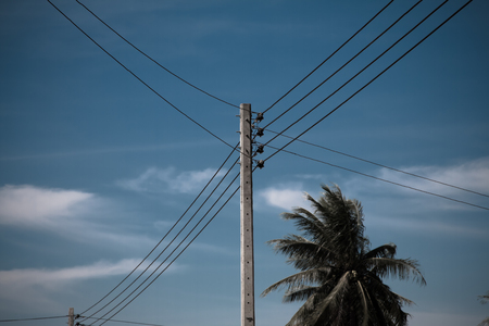 Beautiful electric pole, sky backgroundの写真素材