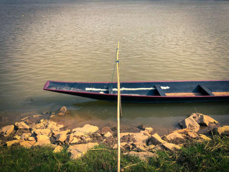 Long tail boat along the Mekong River.の写真素材