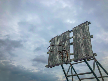 Defective old outdoor basketball hoopの写真素材