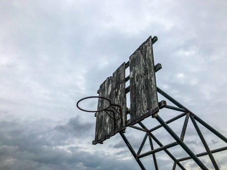Defective old outdoor basketball hoopの写真素材