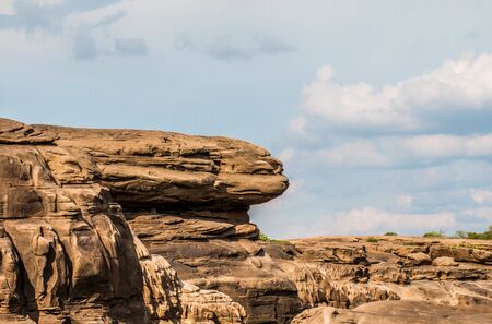 Beautiful amazing of rocks, Natural of rock canyon in mekhong river , Hat Chom Dao, Ubon Ratchathani province, North east Thailandの写真素材