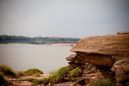 Beautiful amazing of rocks, Natural of rock canyon in mekhong river , Hat Chom Dao, Ubon Ratchathani province, North east Thailandの写真素材