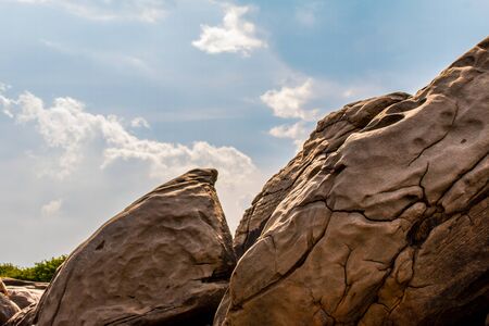 Beautiful amazing of rocks, Natural of rock canyon in mekhong river , Hat Chom Dao, Ubon Ratchathani province, North east Thailandの写真素材