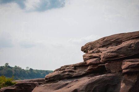 Beautiful amazing of rocks, Natural of rock canyon in mekhong river , Hat Chom Dao, Ubon Ratchathani province, North east Thailandの写真素材