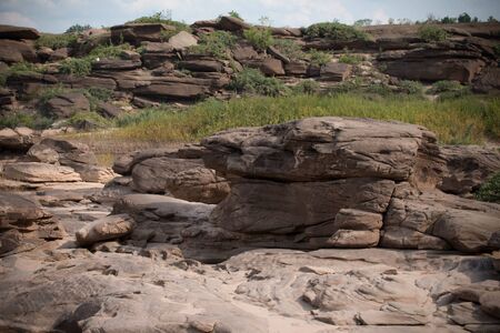 Beautiful amazing of rocks, Natural of rock canyon in mekhong river , Hat Chom Dao, Ubon Ratchathani province, North east Thailandの写真素材
