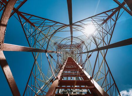 high tower red and white signal tower in clearly sky dayの写真素材