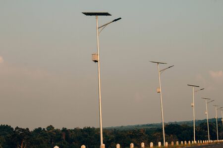 Light with solar panel, post solar street lamp, power panelの写真素材