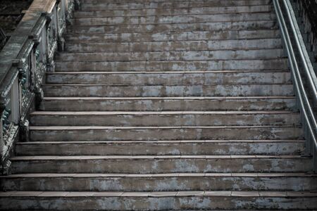 Abstract background of Old Concrete stairs.  concrete staircase with old dry leaves.の写真素材