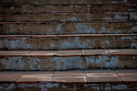 Abstract background of Old Concrete stairs.  concrete staircase with old dry leaves.の写真素材