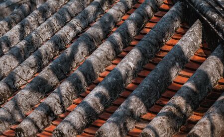 Ancient roof structure tile is an , traditional roof tile and is still in use in the Asian regionの写真素材
