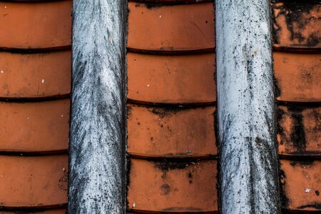 Ancient roof structure tile is an , traditional roof tile and is still in use in the Asian regionの写真素材